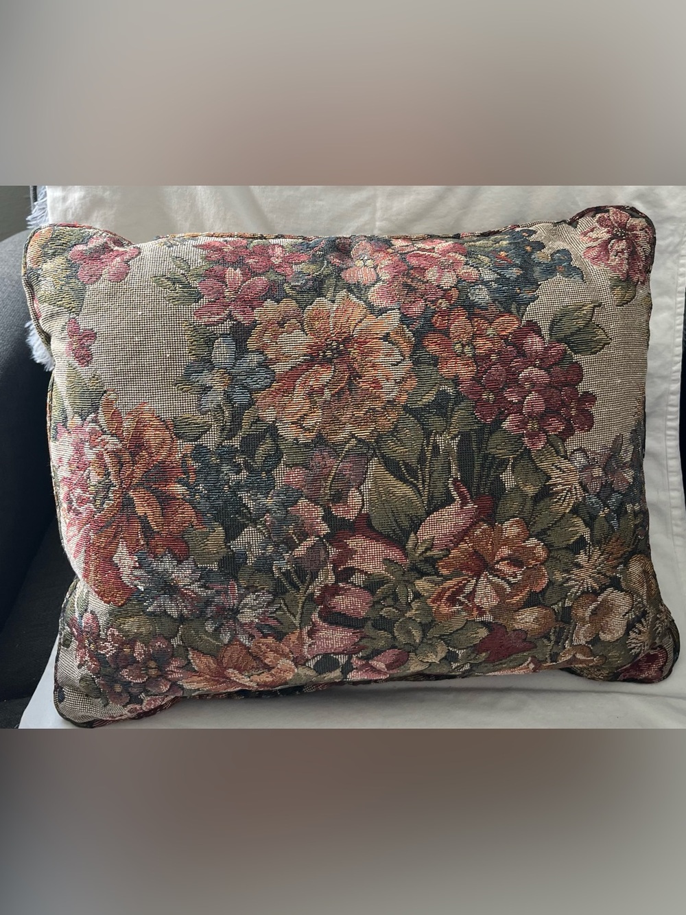 Vintage Tapestry Floral Decorative Throw Pillow 17" x 13"